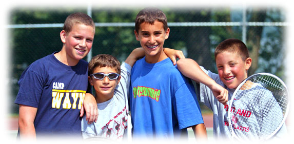 Camp Wayne Boys on the tennis courts